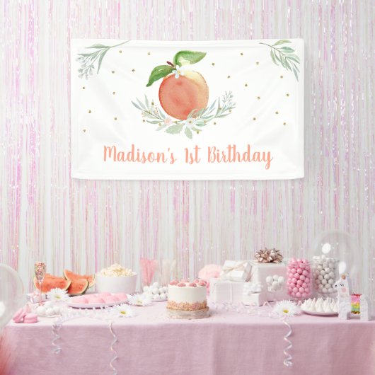 Peach Floral 1st Birthday Spandoek (Feest)