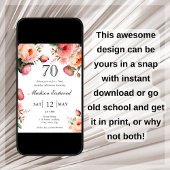 Peach Floral 70e verjaardag uitnodiging