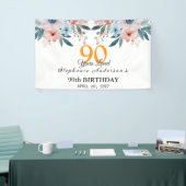  Peach Floral 90th Birthday 90 Years Loved Banner (Beurs)