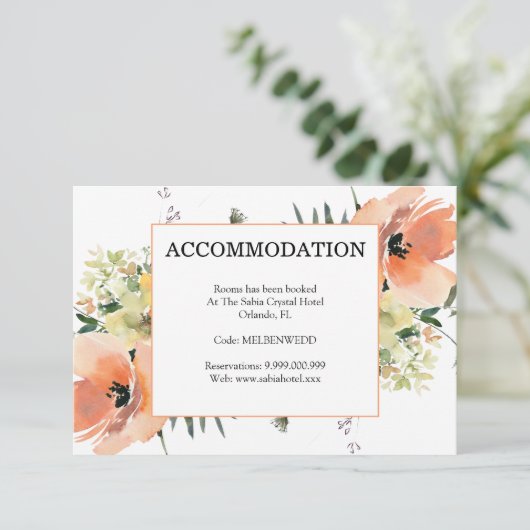 Peach Floral Accommodage Enclosure Kaart (Staand voorkant)