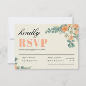 Peach Floral and Eucalyptus Greenery Wedding RSVP Kaartje (Voorkant)