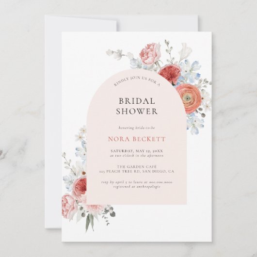 Peach Floral Arch Bridal Shower Kaart (Voorkant)