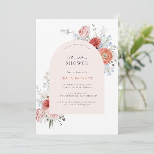 Peach Floral Arch Bridal Shower Kaart (Staand voorkant)