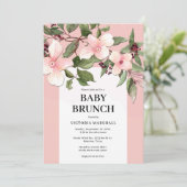 Peach Floral Baby Brunch Uitnodiging (Staand voorkant)