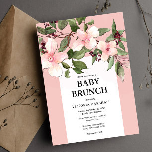 Peach Floral Baby Brunch Uitnodiging