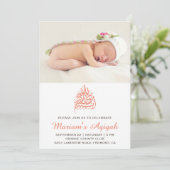 Peach Floral Baby Girl Foto Aqiqah Kaart (Staand voorkant)