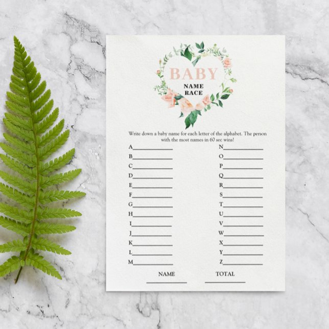 Peach Floral Baby Naam Race Baby shower Game (Creator heeft geüpload)