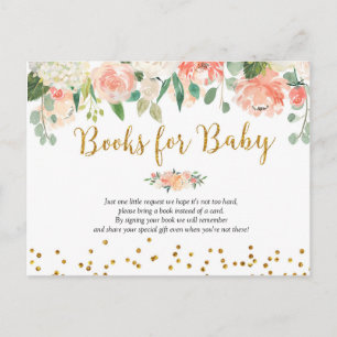 Peach Floral Baby shower Books for Baby Uitnodiging Briefkaart