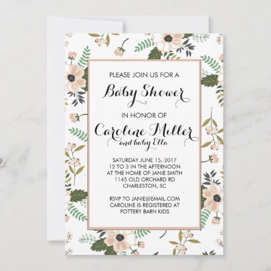 Peach Floral Baby shower Invitation Kaart (Voorkant)