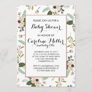 Peach Floral Baby shower Invitation Kaart