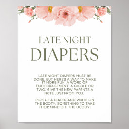 Peach Floral Baby shower Late Night Luiers Poster