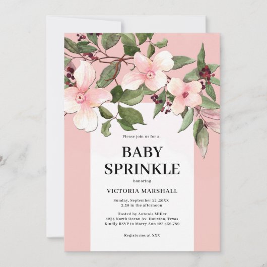 Peach Floral Baby Sprinkle Invitation Kaart (Voorkant)