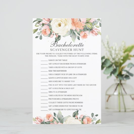 Peach Floral Bachelorette Scavenger Hunt (Staand voorkant)