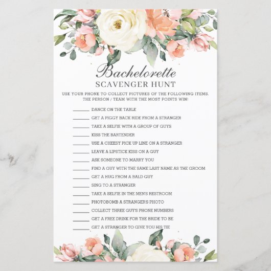 Peach Floral Bachelorette Scavenger Hunt (Voorkant)