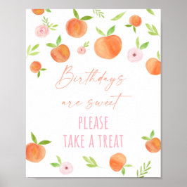 Peach Floral Birthday Treat Sign Poster