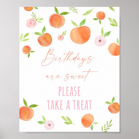 Peach Floral Birthday Treat Sign Poster (Voorkant)