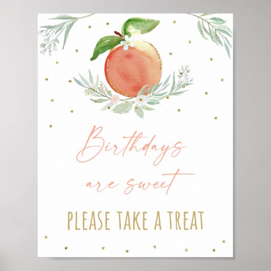 Peach Floral Birthday Treat Sign Poster (Voorkant)