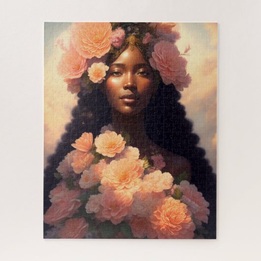 Peach Floral Black Woman Legpuzzel (Verticaal)