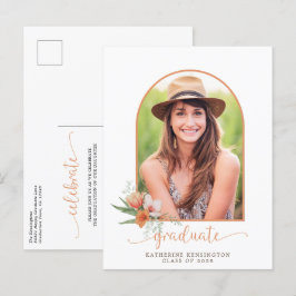 Peach Floral Boho Arch Photo Graduparty Aankondigingskaart