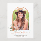 Peach Floral Boho Arch Photo Graduparty Aankondigingskaart (Voorkant)