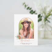 Peach Floral Boho Arch Photo Graduparty Aankondigingskaart (Staand voorkant)