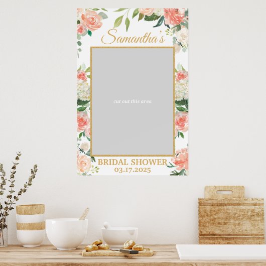 Peach Floral Boho Greenery Photo Prop Gold Poster (Keuken)