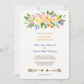 Peach Floral Bouquet Wedding Invitation Kaart (Voorkant)