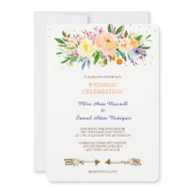 Peach Floral Bouquet Wedding Invitation