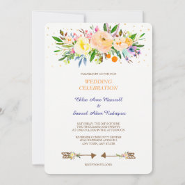 Peach Floral Bouquet Wedding Invitation Kaart