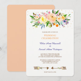 Peach Floral Bouquet Wedding Invitation Kaart