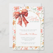 Peach Floral Bow Coquette Baby shower Kaart (Voorkant)