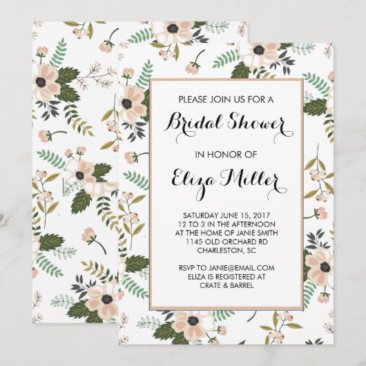 Peach Floral Bridal Wedding Shower Uitnodiging (Voorkant / Achterkant)