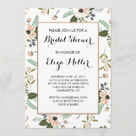 Peach Floral Bridal Wedding Shower Uitnodiging