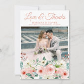 Peach Floral bruiloft foto dank u kaart (Voorkant)