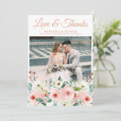 Peach Floral bruiloft foto dank u kaart (Staand voorkant)