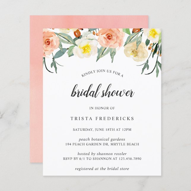 Peach Floral Budget Bridal Shower (Voorkant / Achterkant)