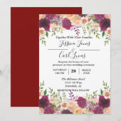 Peach Floral Burgundy Waterverf najaar Kaart (Voorkant / Achterkant)