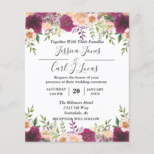 Peach Floral Burgundy Waterverf najaarbegroting Flyer (Voorkant)