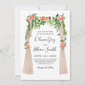 Peach floral Canopy Wedding Invitation Kaart (Voorkant)
