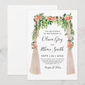Peach floral Canopy Wedding Invitation Kaart (Voorkant / Achterkant)