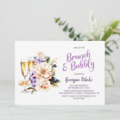 Peach Floral Champagne Brunch en Bubbly Kaart (Staand voorkant)