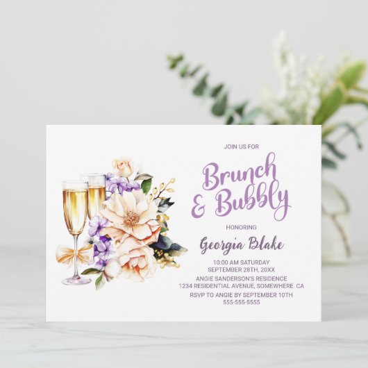 Peach Floral Champagne Brunch en Bubbly Kaart (Staand voorkant)