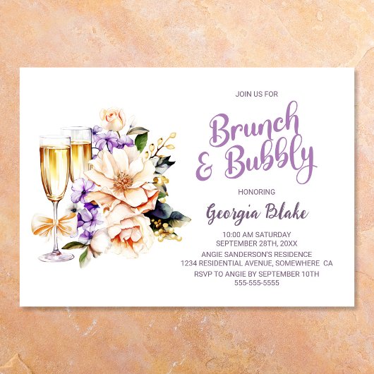 Peach Floral Champagne Brunch en Bubbly Kaart