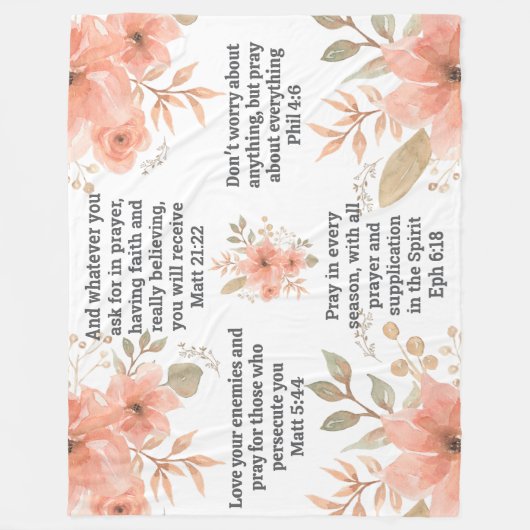 Peach Floral Christian PRAYER  Fleece Deken (Voorkant)