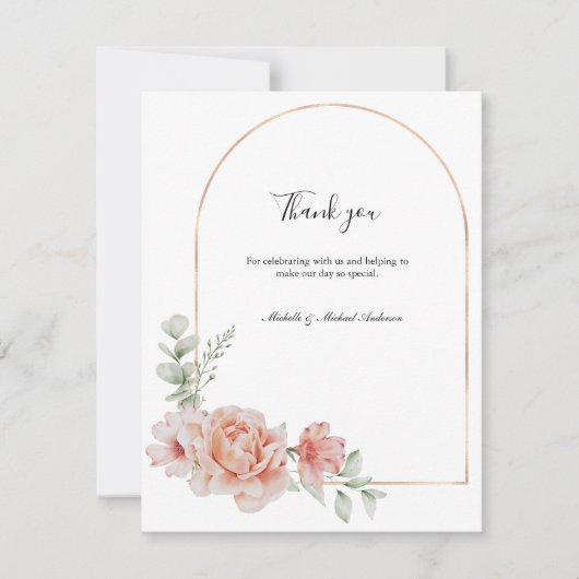 Peach Floral Classic Formal Wedding Dank u Notitiekaartje (Voorkant)