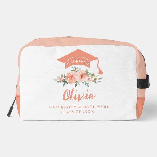 Peach Floral Congrats Afstuderen Toilettasje (Achterkant)