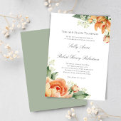 Peach Floral Corner Greenery Elegant Script Kaart