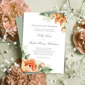 Peach Floral Corner Greenery Elegant Script Kaart