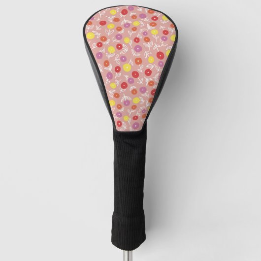 Peach Floral Ditsy Golf Head Hoesje Golfheadcover (Voorkant)