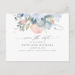 Peach Floral Dusty Blue Boho Save the Date Briefkaart